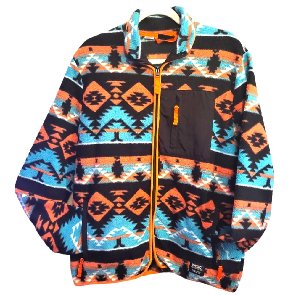 WESC Moritz Blanket All Over Print Fleece Tribal Jacket Southwestern  Large